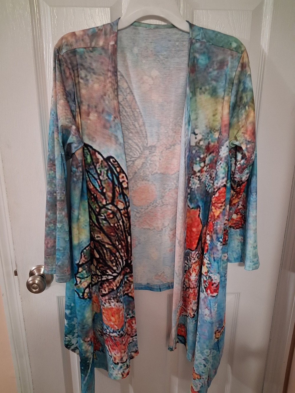 Women's Multicolor Open-Front Duster Jacket - Blue Palette